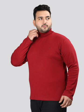 Men Maroon Winter Wear Cotton Turtle Neck Regular Fit T Shirt
