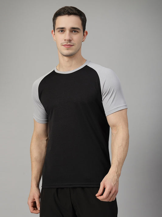 Men's Solid Raglan Dry Fit Gym T-Shirt Black Sand