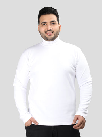 Men White Winter Wear Cotton Turtle Neck Regular Fit T Shirt