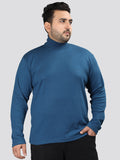 Men Indigo Winter Wear Cotton High Neck Regular Fit T Shirt