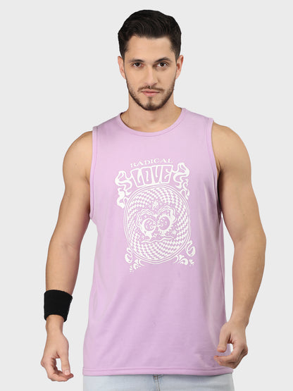 Men Lavender Printed Gym Tank Tops Sports Sleeveless Vest
