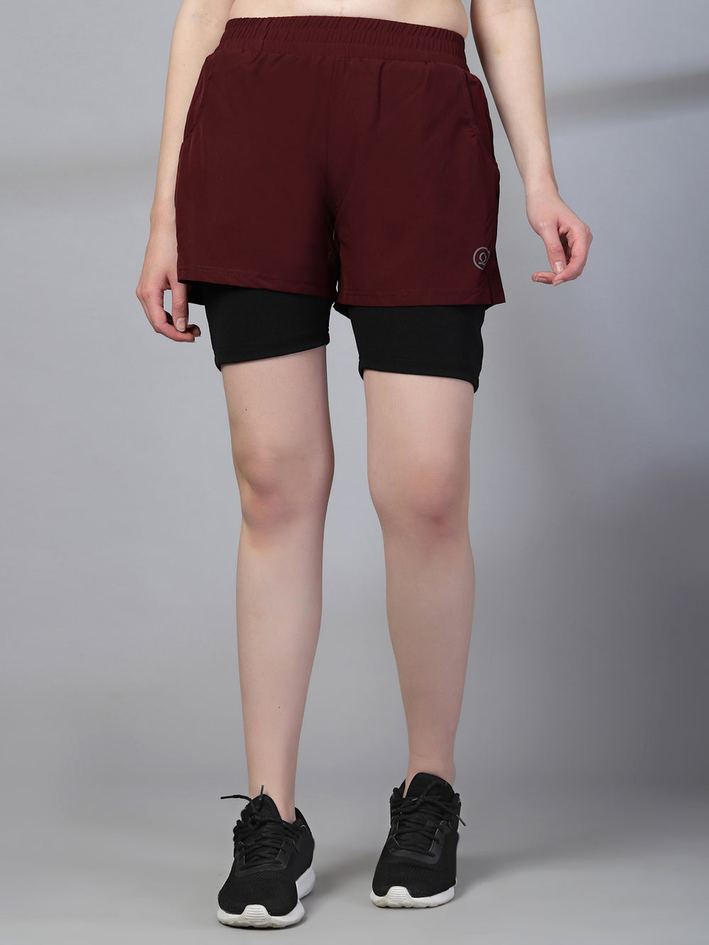 Women's Double Layered Sports Running Shorts Wine Black