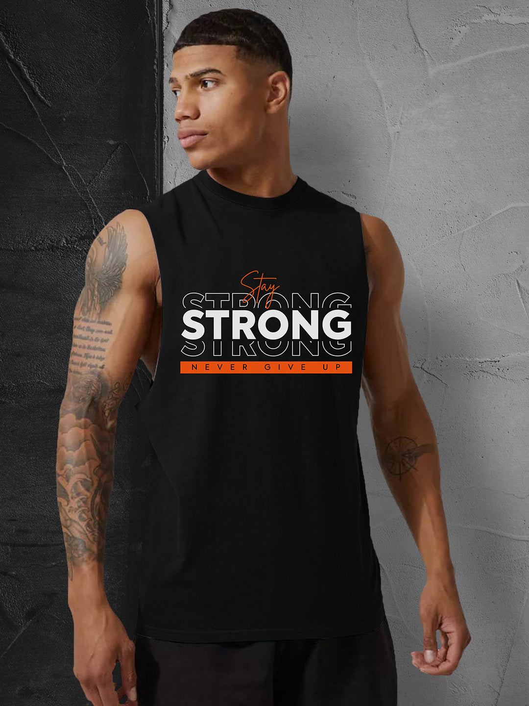 Men's Black Dry Fit Graphic Printed Gym Sports Tank Tops
