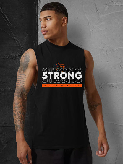 Men's Black Dry Fit Graphic Printed Gym Sports Tank Tops