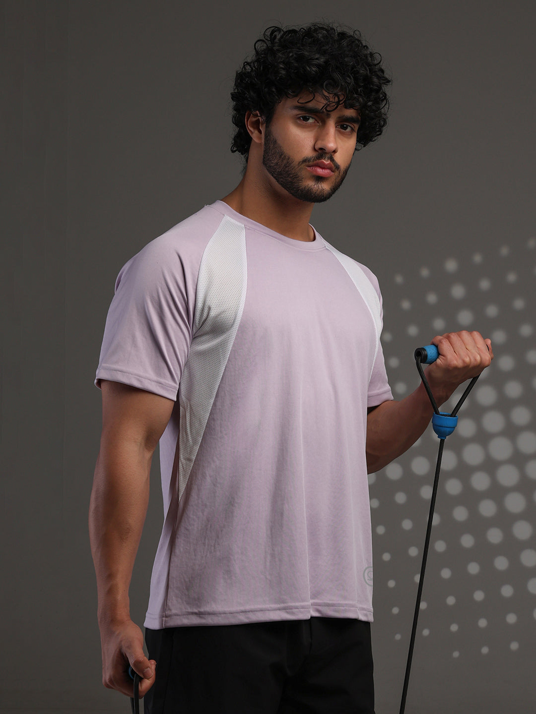 Men's Half Sleeves Dry Fit Gym T-shirt Lavender White