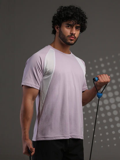 Men's Half Sleeves Dry Fit Gym T-shirt Lavender White