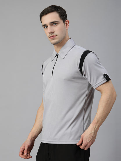 Men's Polo Neck Regular Fit Gym Sports Zipper T-Shirt