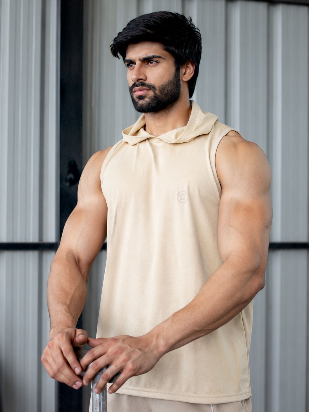 Men Cream Cotton Gym Tanktop Sleeveless Sports Vest