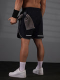 Men Double Layered Sports Running Shorts Navy Gray