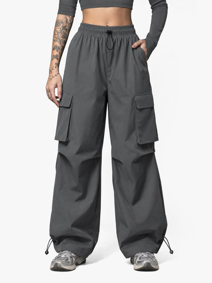 Women's Mid Waist Baggy Cargo Parachute Pants