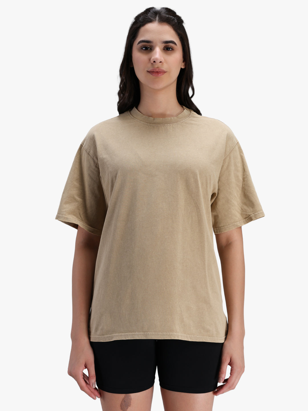 Women's Oversized Acid Wash T-shirt Beige
