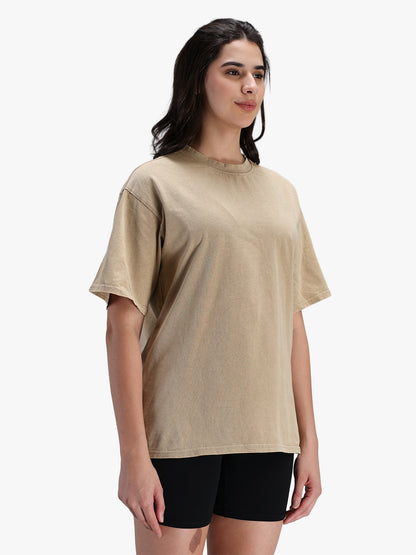 Women's Oversized Acid Wash T-shirt Beige