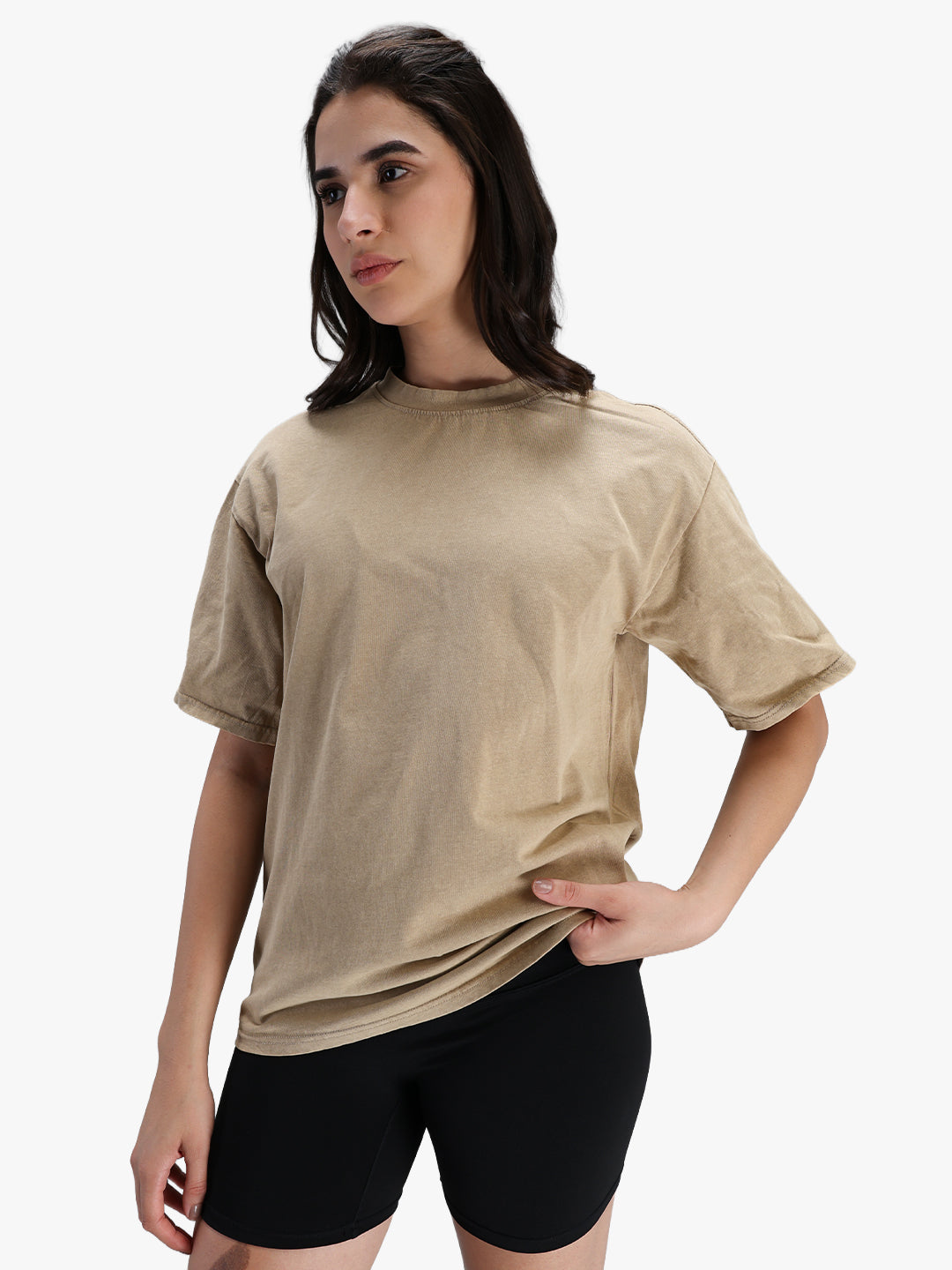Women's Oversized Acid Wash T-shirt Beige