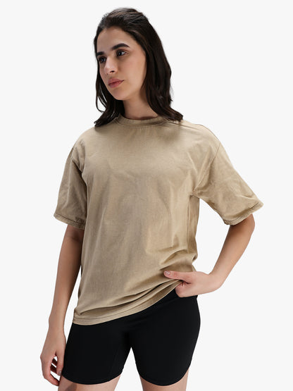 Women's Oversized Acid Wash T-shirt Beige