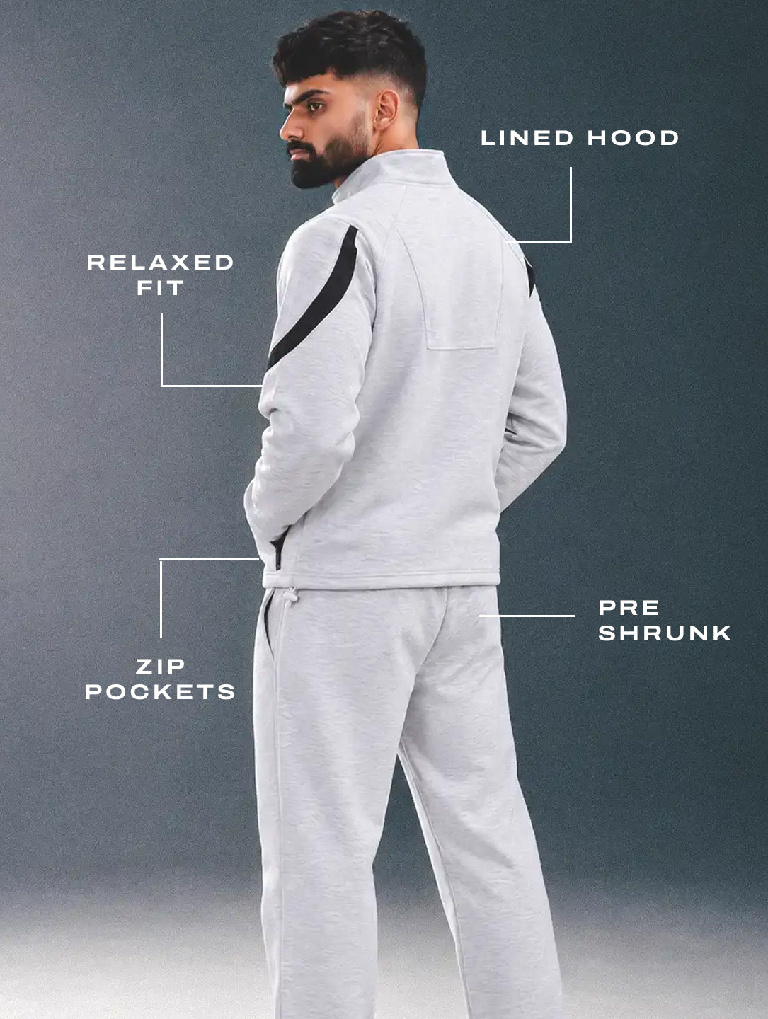 Grey Black Heavy Fleece Winter Tracksuit Men