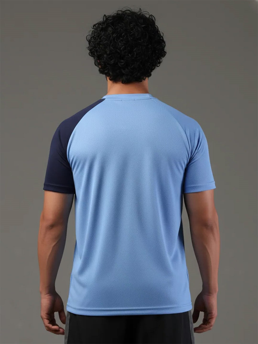 Men's Half Sleeves Sports Gym T-shirt Iceblue Navy