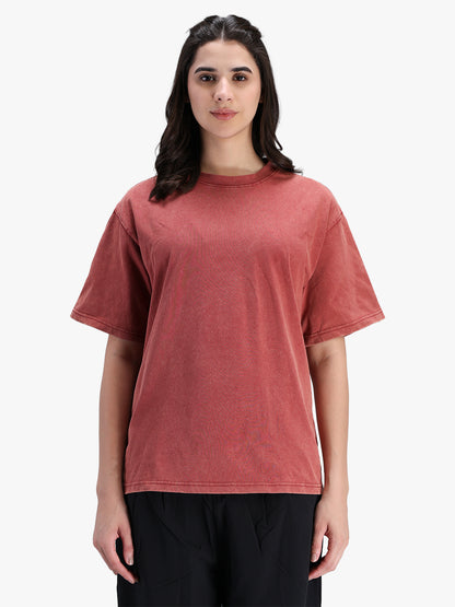 Women's Oversized Acid Wash T-shirt Rust Red
