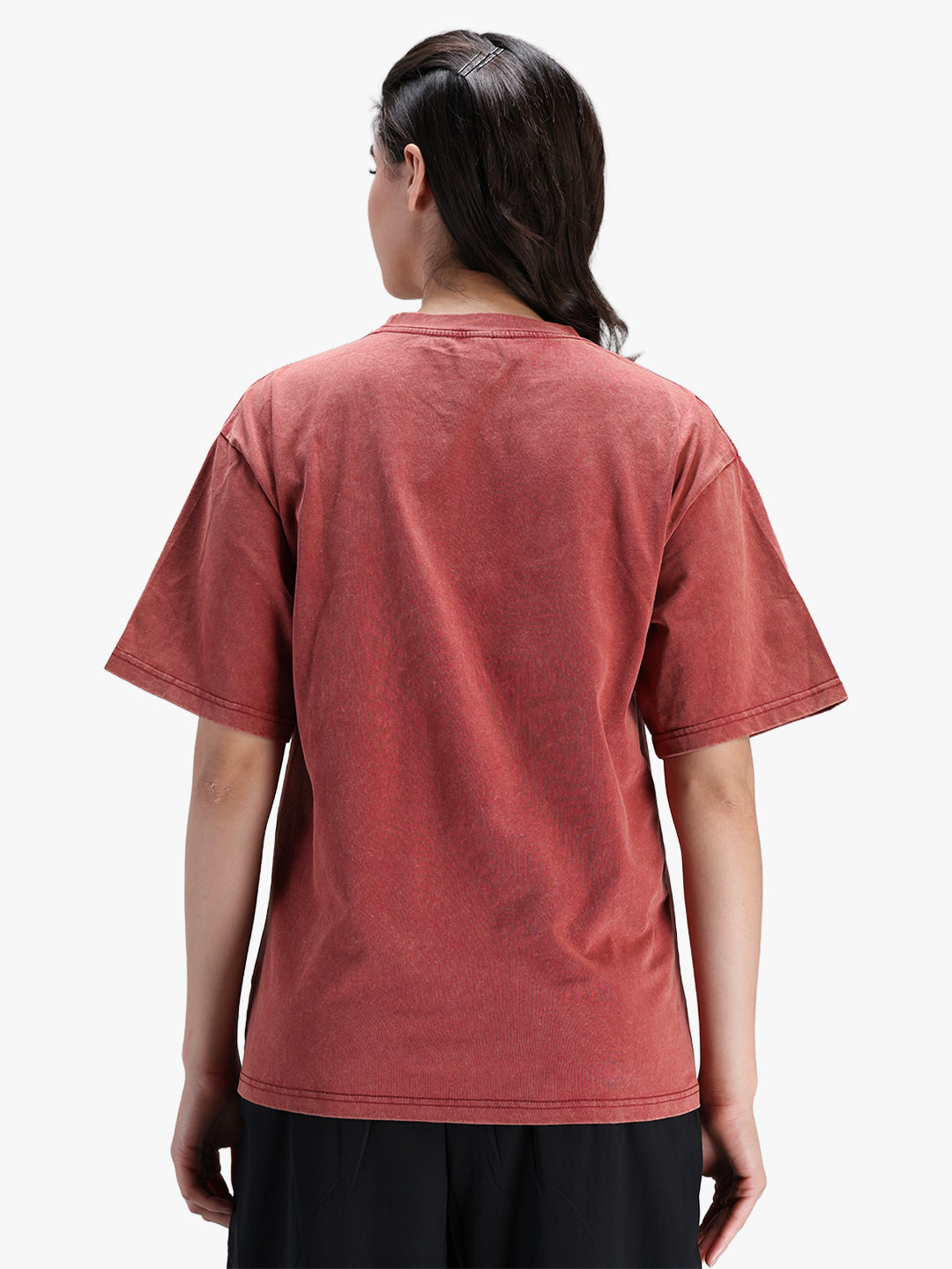 Women's Oversized Acid Wash T-shirt Rust Red