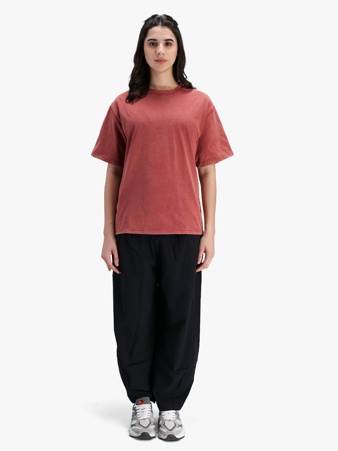Women's Oversized Acid Wash T-shirt Rust Red