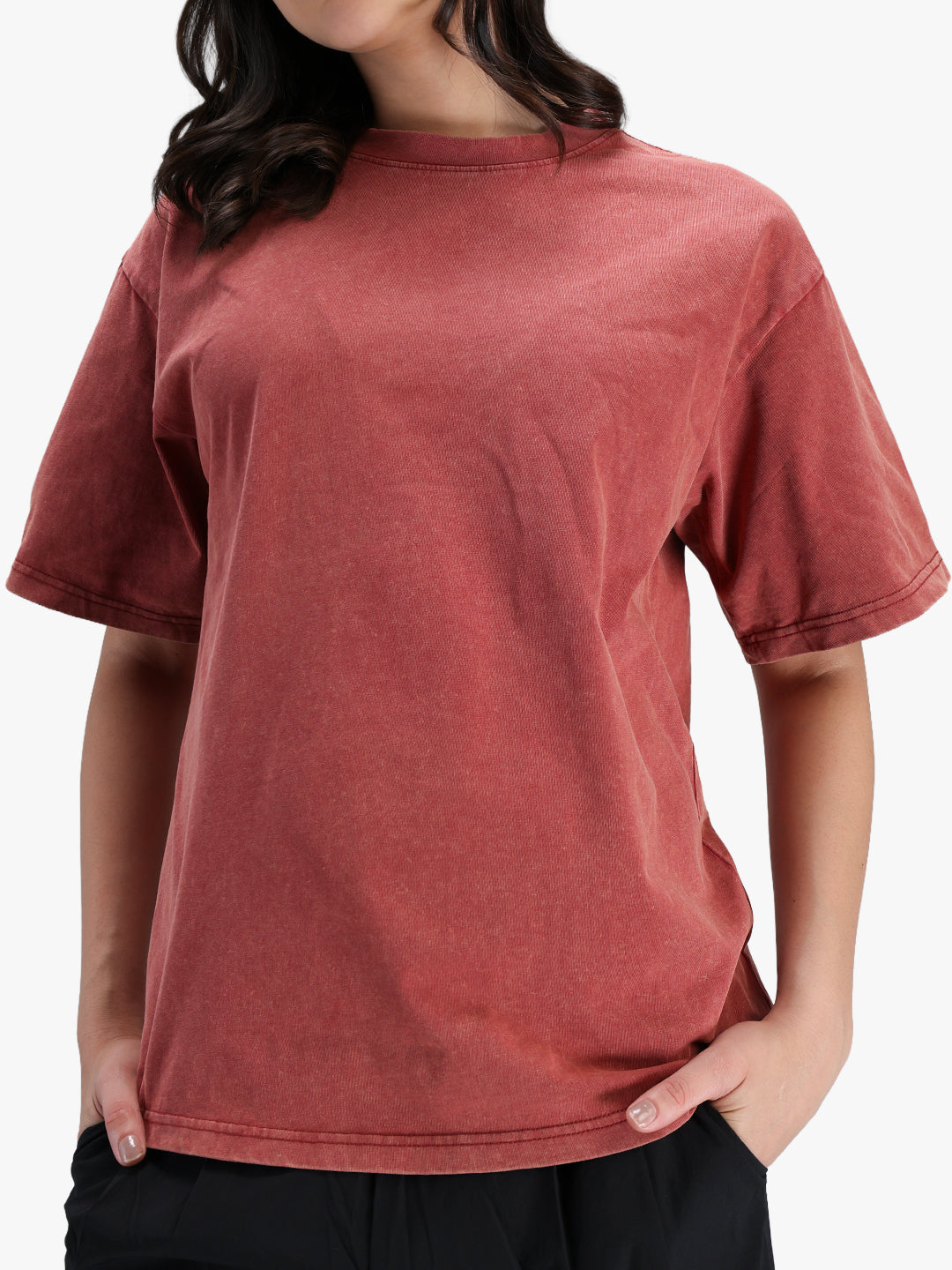 Women's Oversized Acid Wash T-shirt Rust Red