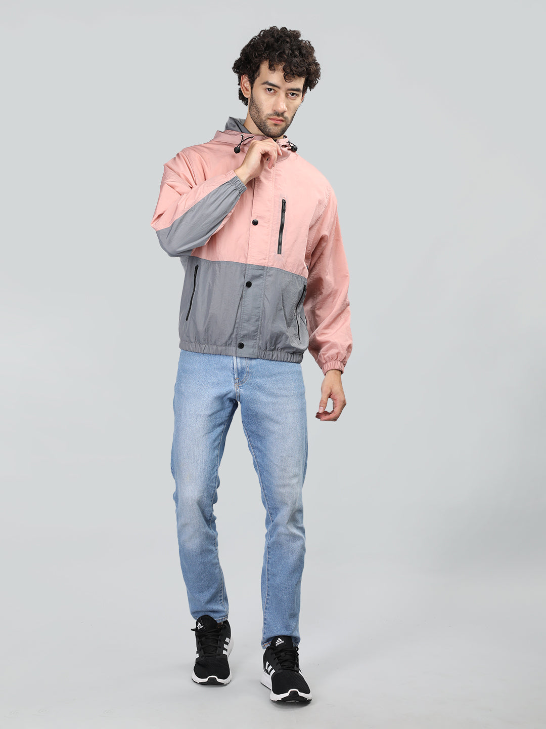 Men Colourblocked Hooded Windcheater Oversized Sports Jacket