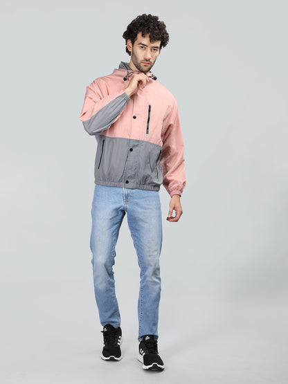 Men Colourblocked Hooded Windcheater Oversized Sports Jacket