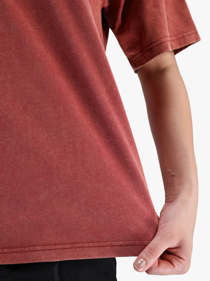 Women's Oversized Acid Wash T-shirt Rust Red