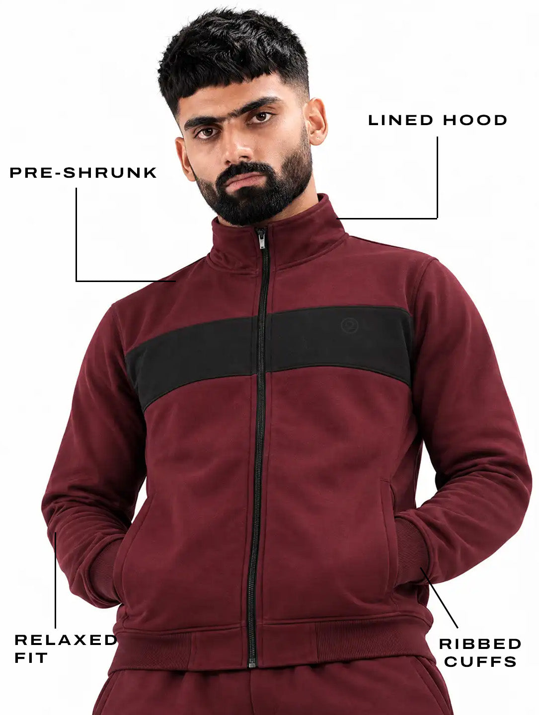 Wine Black Heavy Fleece Winter Tracksuit Men