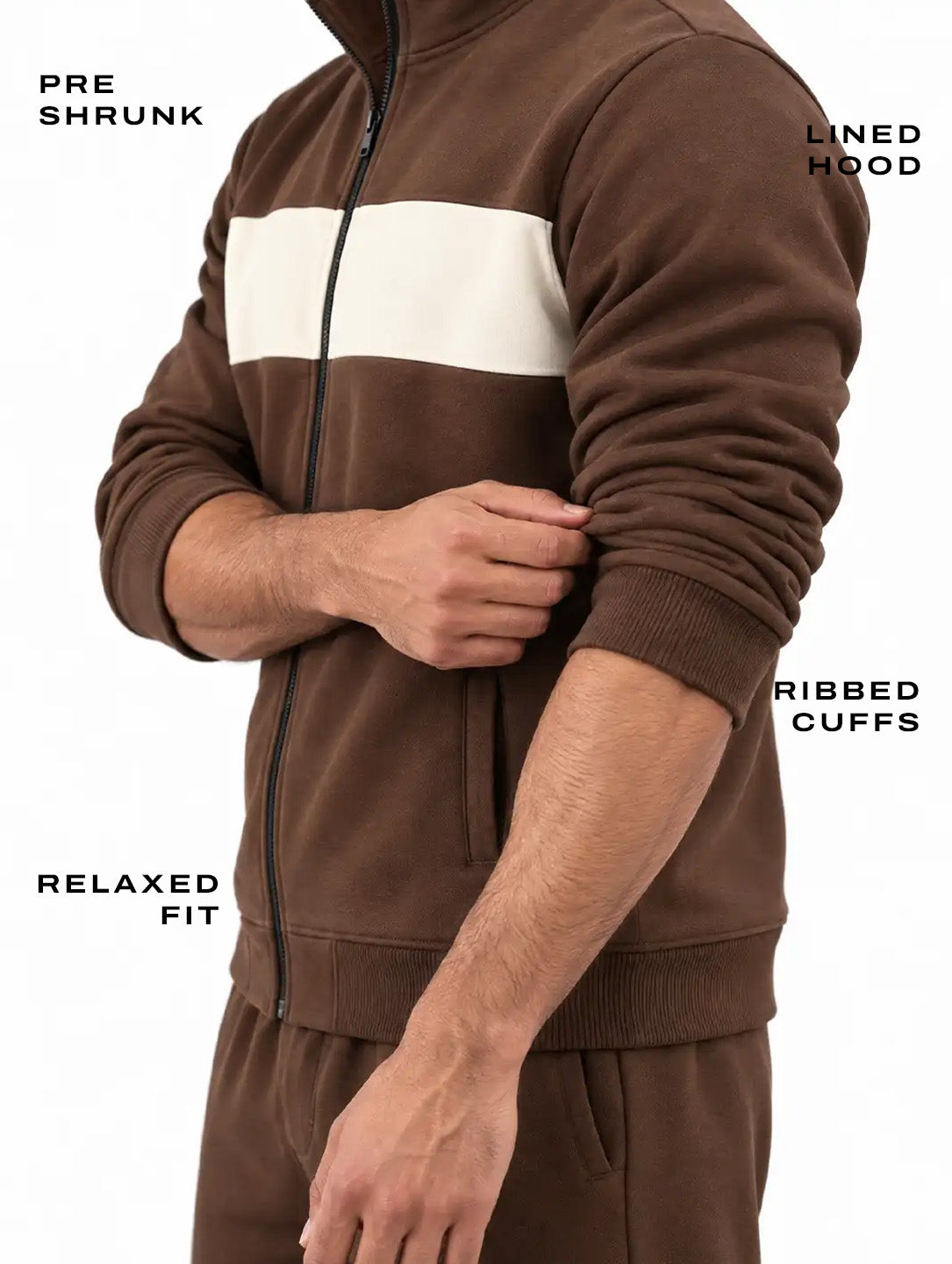 Brown White Heavy Fleece Winter Tracksuit Men