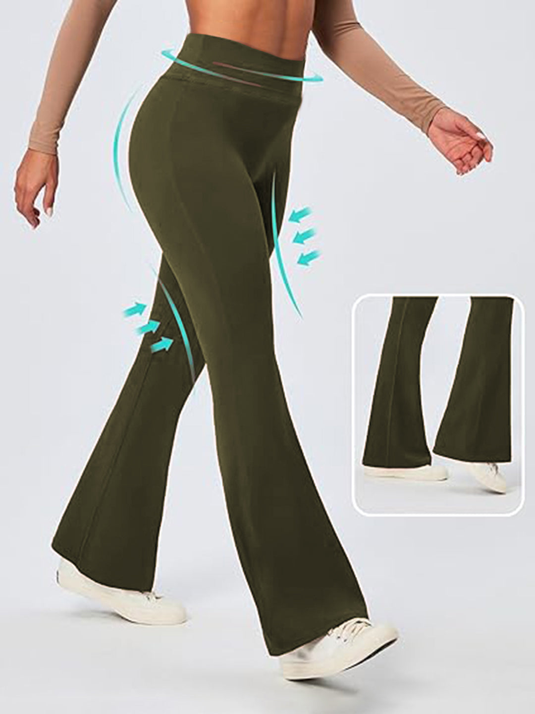Women's High Waist Solid Flared Pants Olive