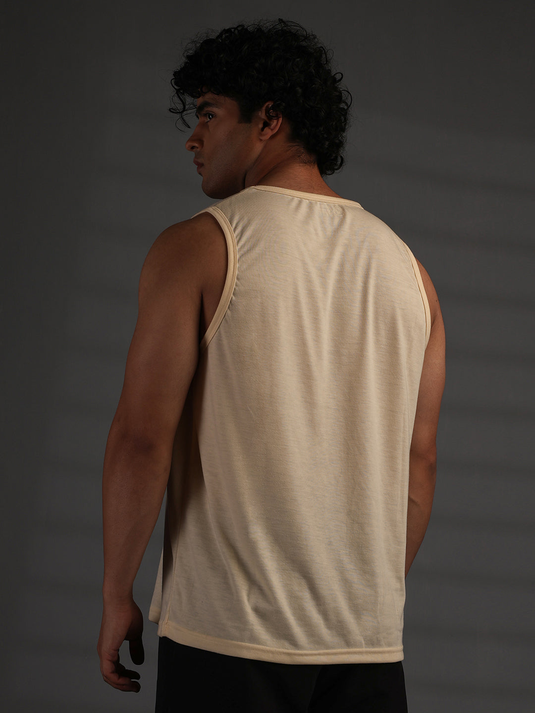 Men's Cream Cotton Sleeveless Gym Tanktop