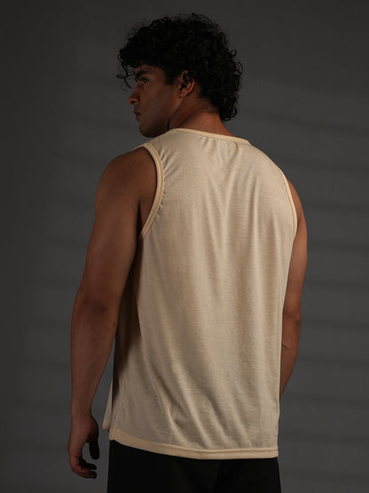 Men's Cream Cotton Sleeveless Gym Tanktop