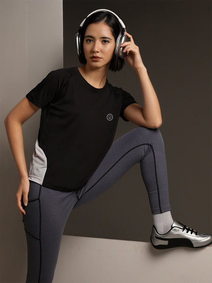 Women's Half Sleeves Dry Fit Gym T-shirt Black White