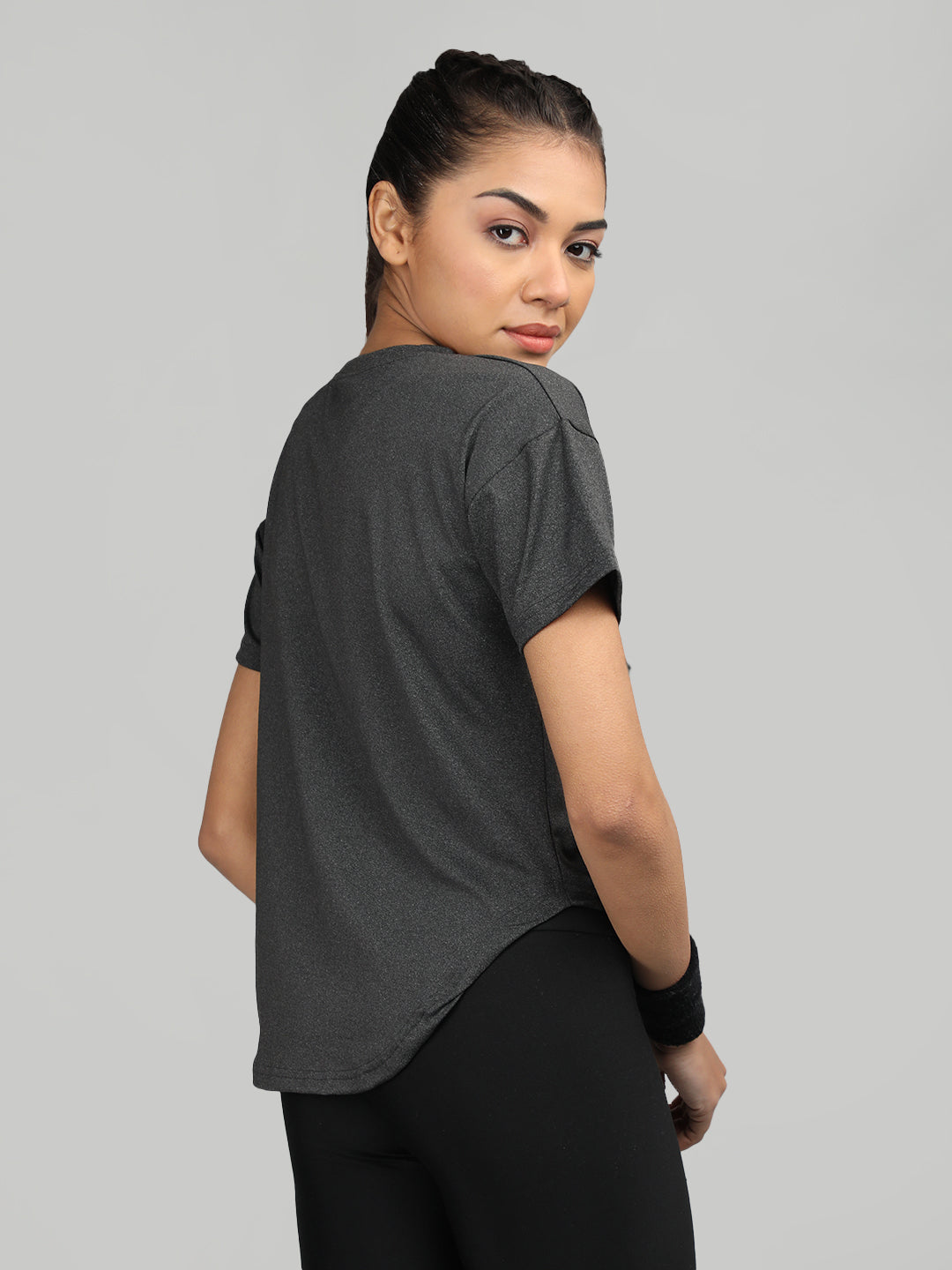 Women Round Neck Dry Fit Gym Sports T-Shirt Anthra