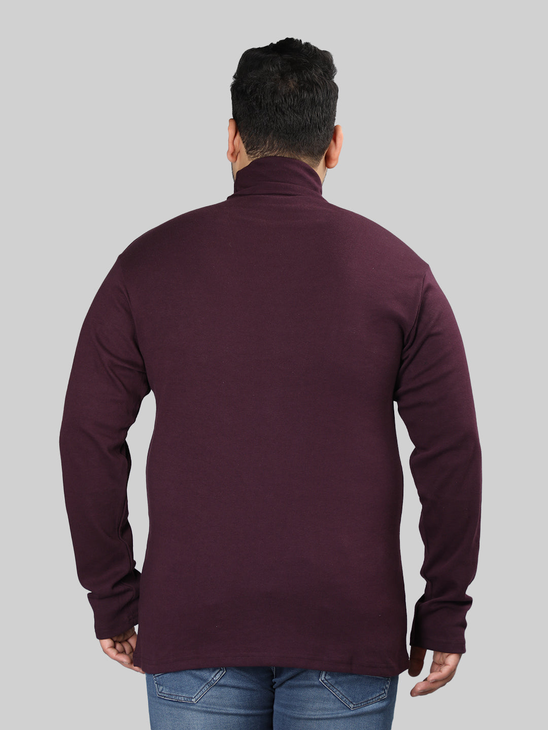Men Violet Winter Wear Cotton Turtle Neck Regular Fit T Shirt