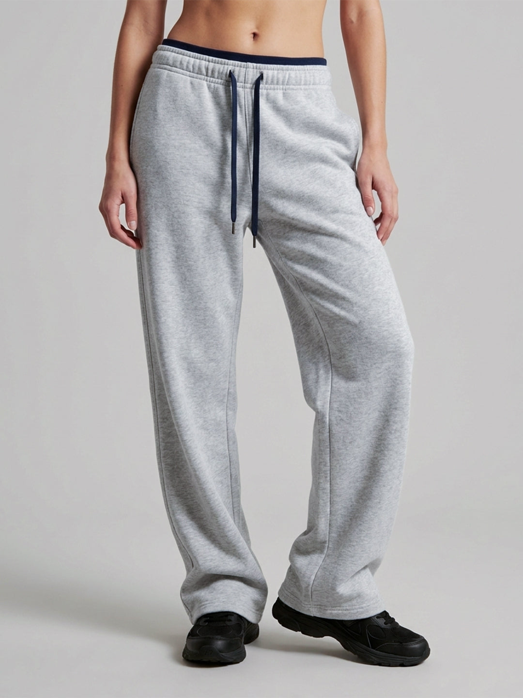 Women Relaxed Fit Wide Leg Trackpants Grey
