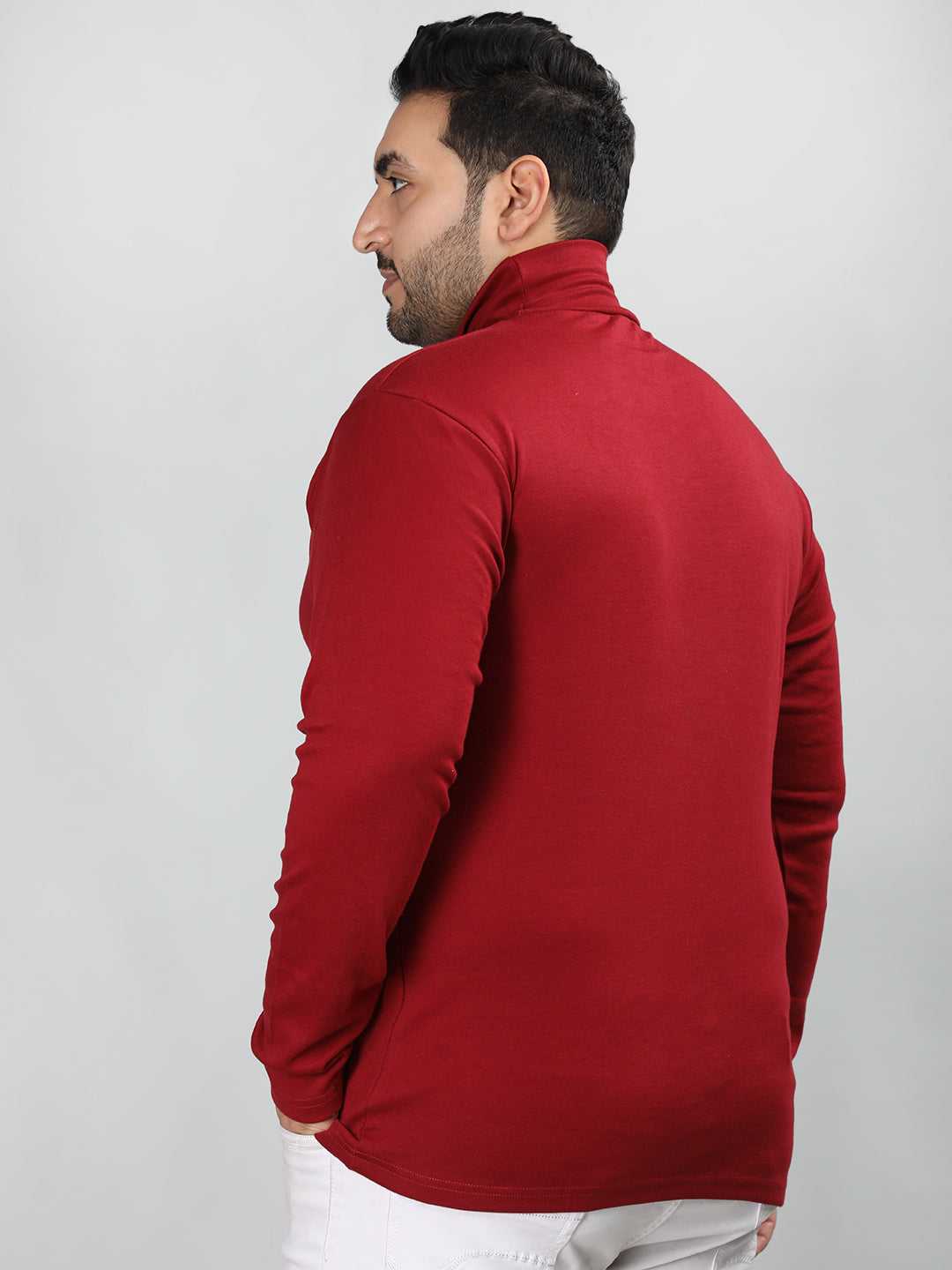 Men Maroon Winter Wear Cotton High Neck Regular Fit T Shirt