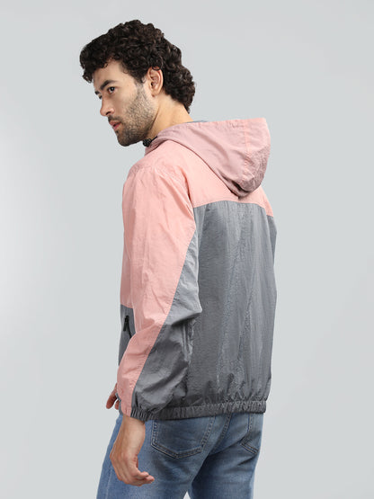 Men Colourblocked Hooded Windcheater Oversized Sports Jacket