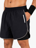 Men Double Layered Sports Running Shorts Navy Gray