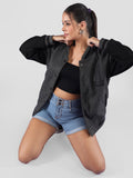 Women Oversized Winter Wear Varsity Jacket with Ribbed Cuffs