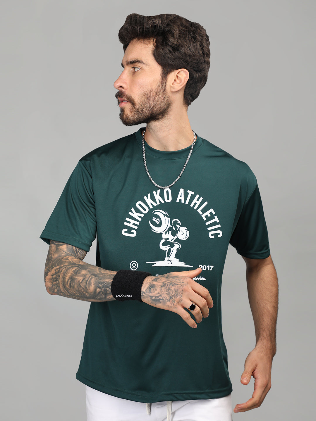 Men's Round Neck Gym Sports Dark Green