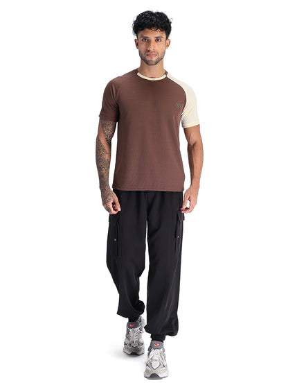 Men's Half Sleeves Sports Gym T-shirt Cream Coffee