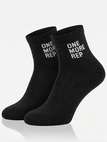CHKOKKO “One More Rep” Printed Ankle Socks – Unisex Cotton Sports Socks Black