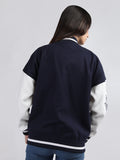 Women Oversized Winter Wear Varsity Jacket with Ribbed Cuffs