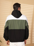 Men Colourblocked Hooded Windcheater Oversized Sports Jacket