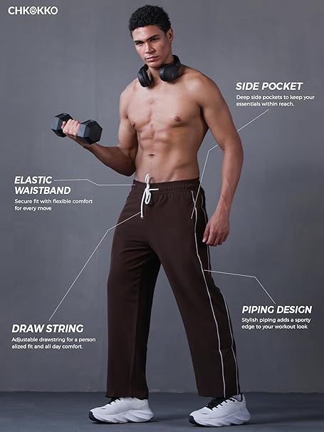 Men’s Sports Track Pants with Side Stripes Brown