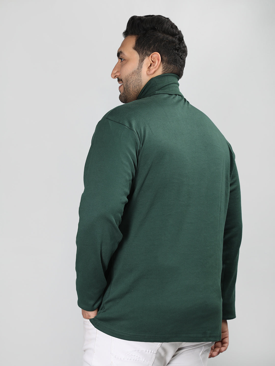 Men Bottle Green Winter Wear Cotton Turtle Neck Regular Fit T Shirt