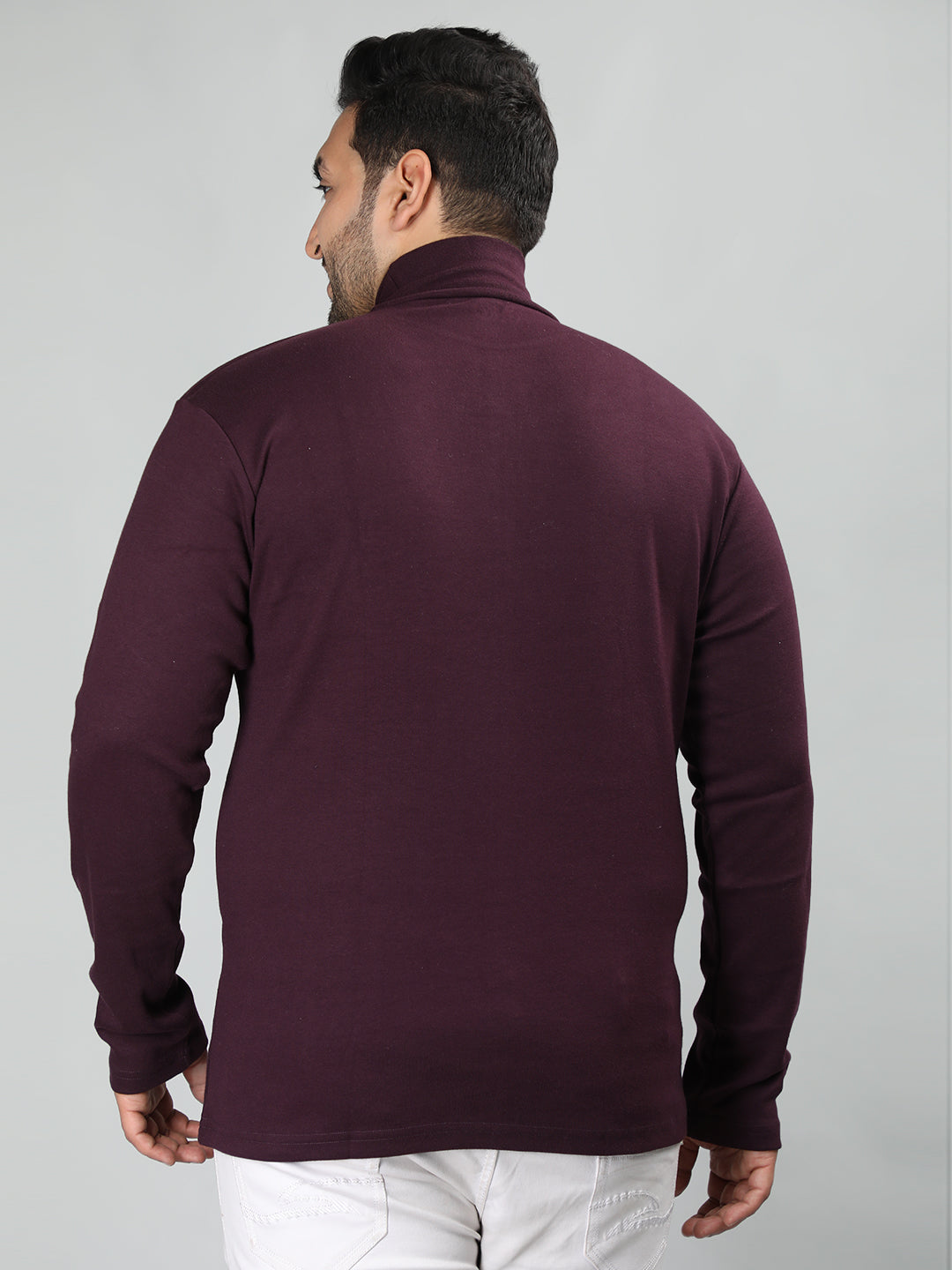 Men Violet Winter Wear Cotton High Neck Regular Fit T Shirt