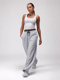Women Relaxed Fit Wide Leg Trackpants Light Grey