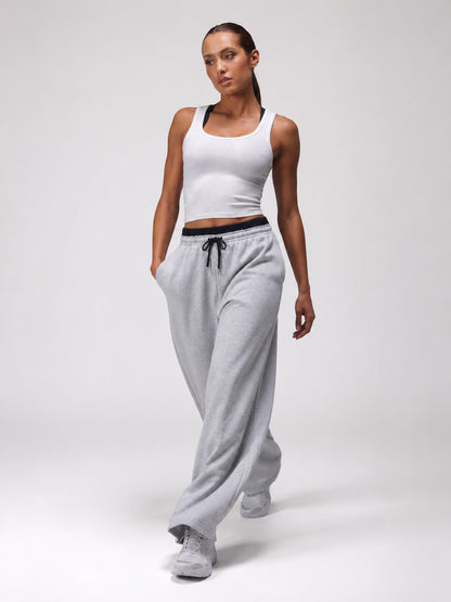 Women Relaxed Fit Wide Leg Trackpants Light Grey